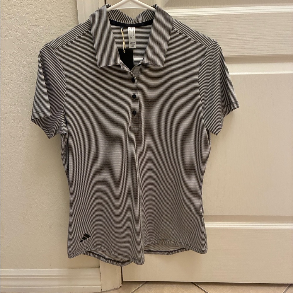 adidas Black and White Striped Polo Shirt